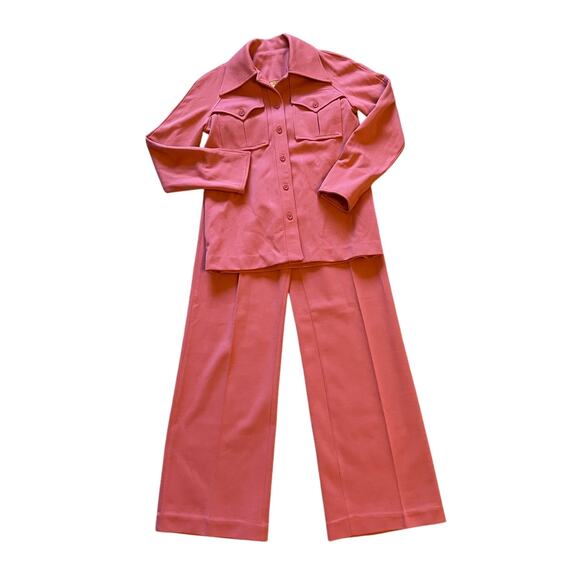 Womens/Teen Pink 2 piece shirt/Jacket Pants set Size Small Vintage Classic - Picture 1 of 12